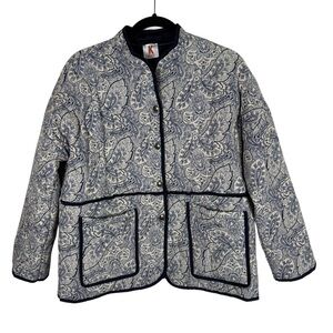 Kontatto Made in Italy Paisley Quilted Jacket Blue Cottage Core Sz L